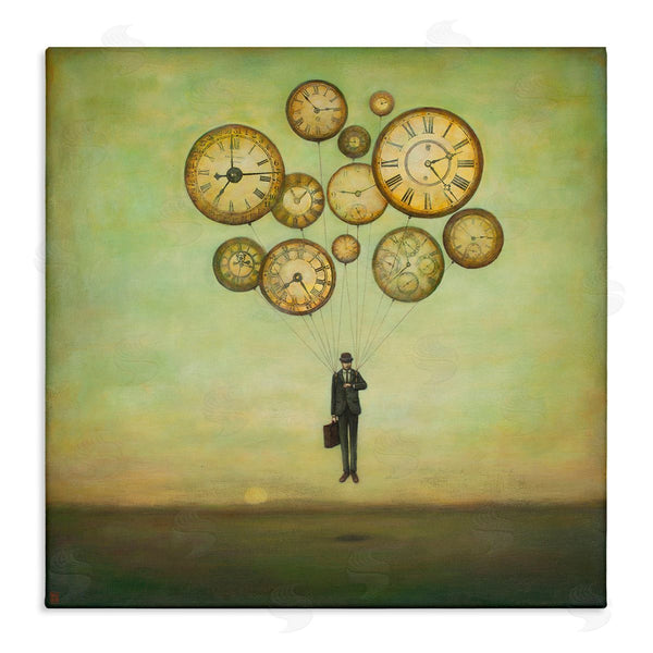 stupell industries Duy Huynh | Surreal Analog Clocks Balloons Floating Businessman Suit Wall Art