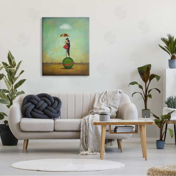 Stupell Industries Duy Huynh | Surreal People & Umbrella Balancing Green Striped Ball Wall Art