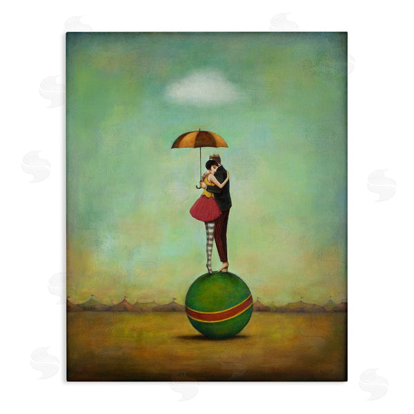 stupell industries Duy Huynh | Surreal People & Umbrella Balancing Green Striped Ball Wall Art