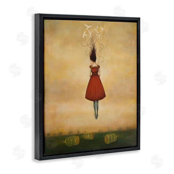 Stupell Industries Duy Huynh | Woman Floating Birdcage Doves Red Dress Surreal Design Wall Art