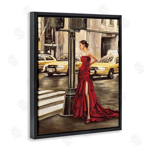 Stupell Industries Edoardo Rovere | City Crosswalk Fashion Red Gown
