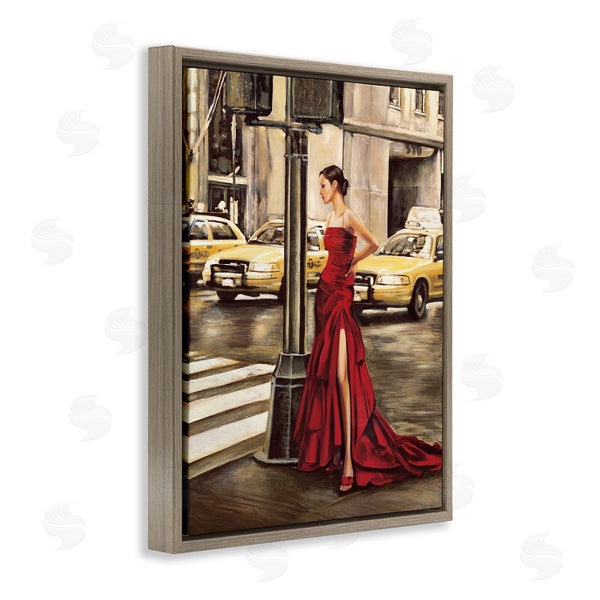 Stupell Industries Edoardo Rovere | City Crosswalk Fashion Red Gown
