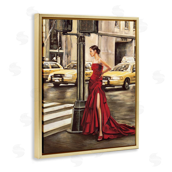 Stupell Industries Edoardo Rovere | City Crosswalk Fashion Red Gown