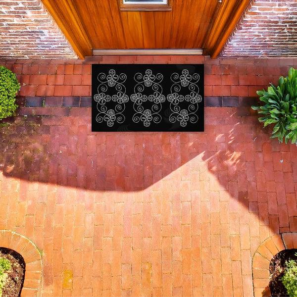 Stupell Industries El Perkin | Symmetrical Spirals On Black Non-Woven Door Mat