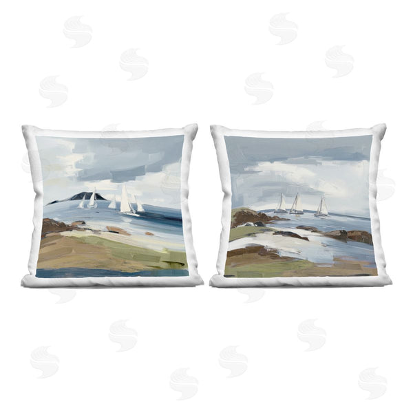 stupell industries Elara Yasna | Nautical Sea Vessels Beach View Printed Throw Pillow Set