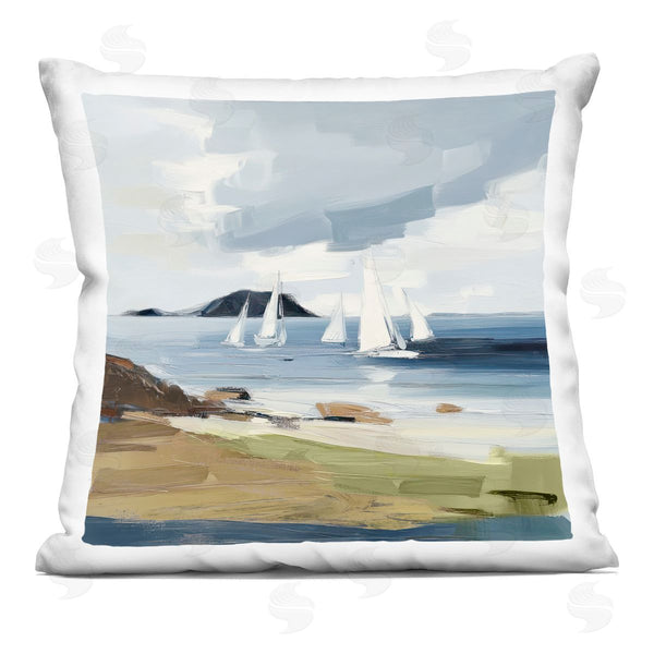 stupell industries Elara Yasna | Sea Vessels Near Shore Printed Throw Pillow
