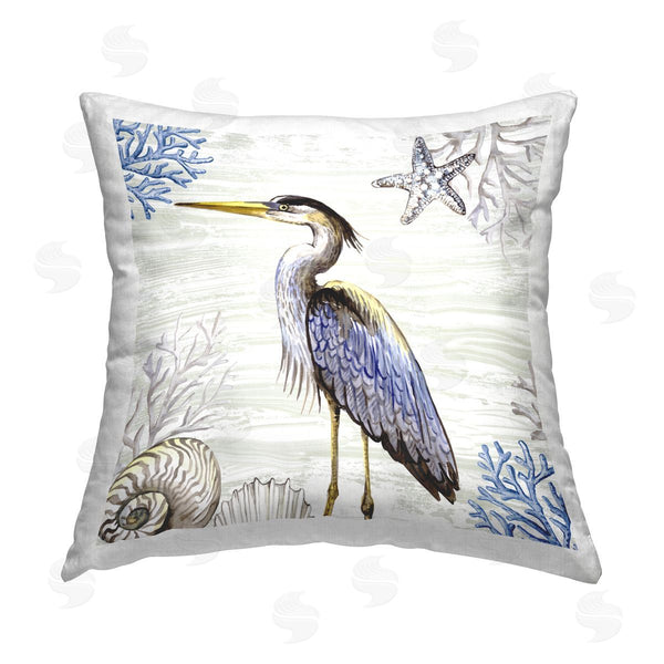 stupell industries Elena Vladykina | Beach Bird Heron & Coral Printed Throw Pillow