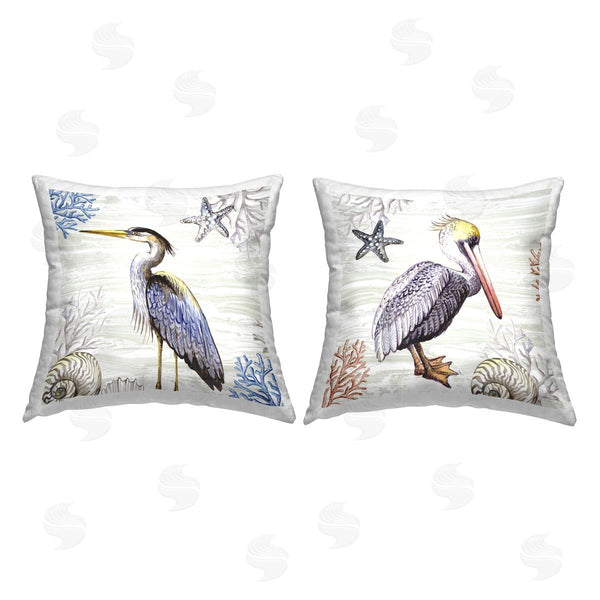 stupell industries Elena Vladykina | Coastal Pelican and Heron Printed Throw Pillow Set