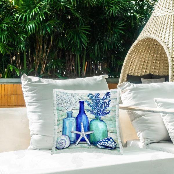 Stupell Industries Elena Vladykina | Rustic Sea Life Bottles Printed Throw Pillow
