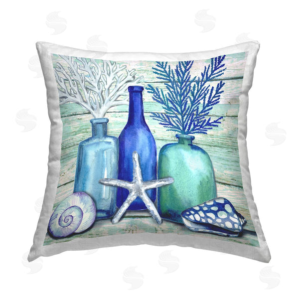stupell industries Elena Vladykina | Rustic Sea Life Bottles Printed Throw Pillow