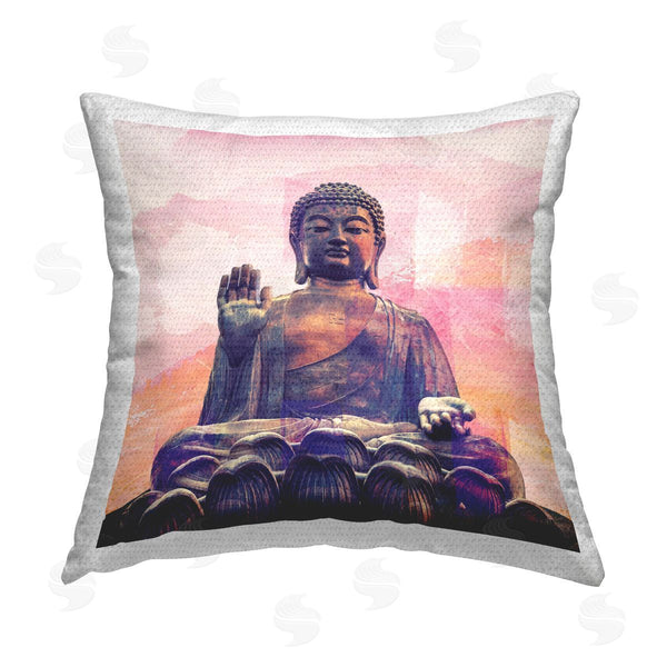 Stupell Industries Elephant Stock | Buddha Statue Pink Landscape Printed Throw Pillow