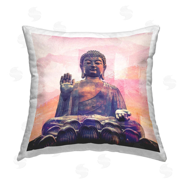 stupell industries Elephant Stock | Buddha Statue Pink Landscape Printed Throw Pillow