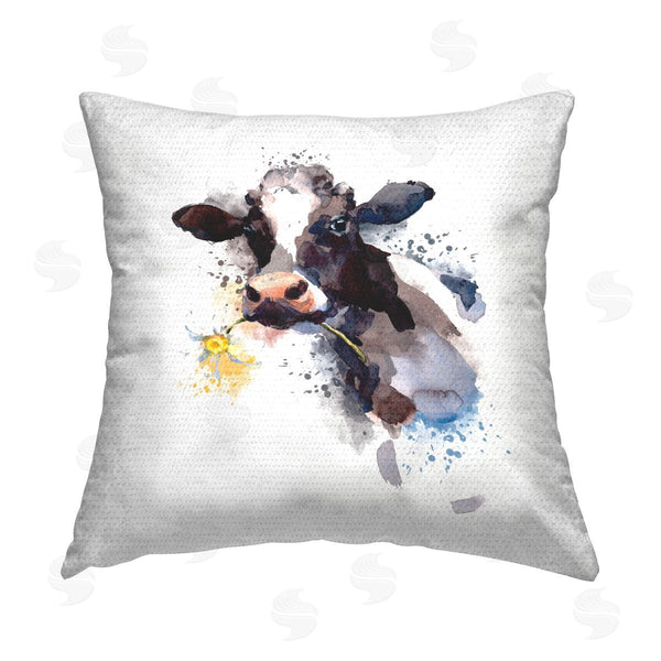 Stupell Industries Elephant Stock | Cow With Daisy Portrait Printed Throw Pillow