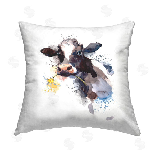 stupell industries Elephant Stock | Cow With Daisy Portrait Printed Throw Pillow
