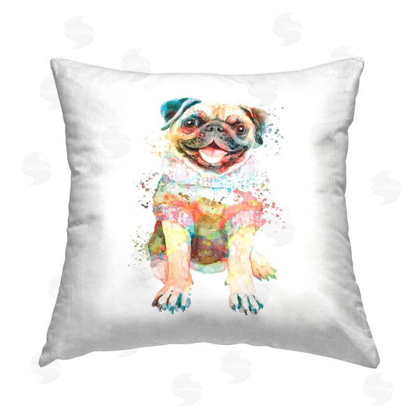 stupell industries Elephant Stock | Happy Pug in Sweater Printed Throw Pillow