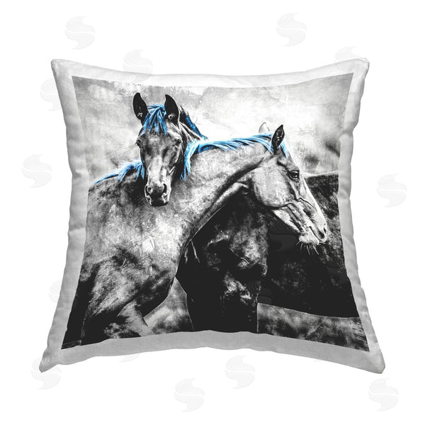 stupell industries Elephant Stock | Horses with Blue Manes Printed Throw Pillow