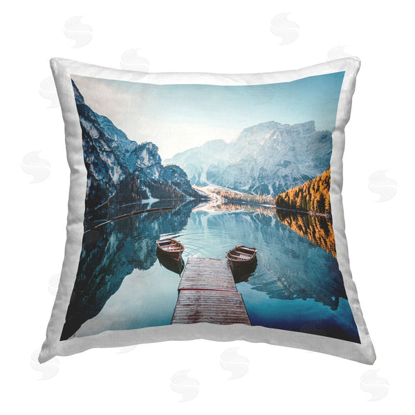 stupell industries Elephant Stock | Lake Dock Mountain Scenery Printed Throw Pillow