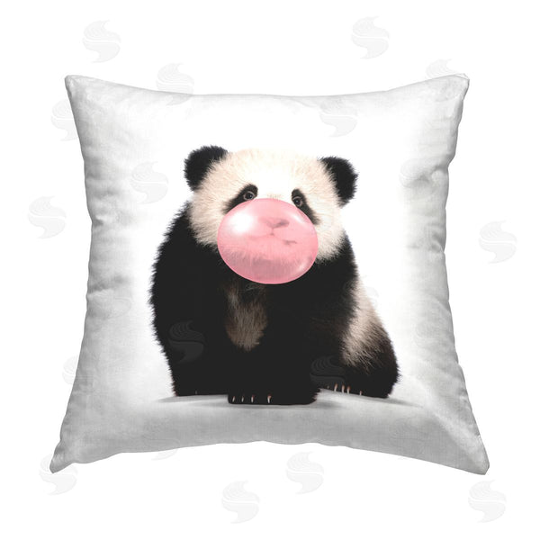 stupell industries Elephant Stock | Panda Bear With Bubblegum Printed Throw Pillow