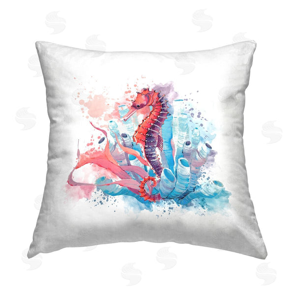 stupell industries Elephant Stock | Pink & Blue Aquatic Seahorse Printed Throw Pillow