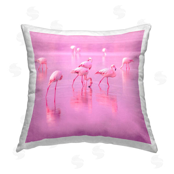 stupell industries Elephant Stock | Pink Flamingo Flock Grazing Printed Throw Pillow