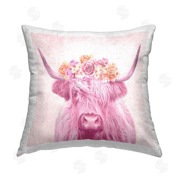 Stupell Industries Elephant Stock | Pink Floral Cattle Farmhouse Printed Throw Pillow