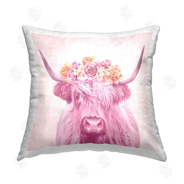 stupell industries Elephant Stock | Pink Floral Cattle Farmhouse Printed Throw Pillow
