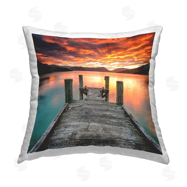 stupell industries Elephant Stock | Sunset Over Lake Dock Printed Throw Pillow