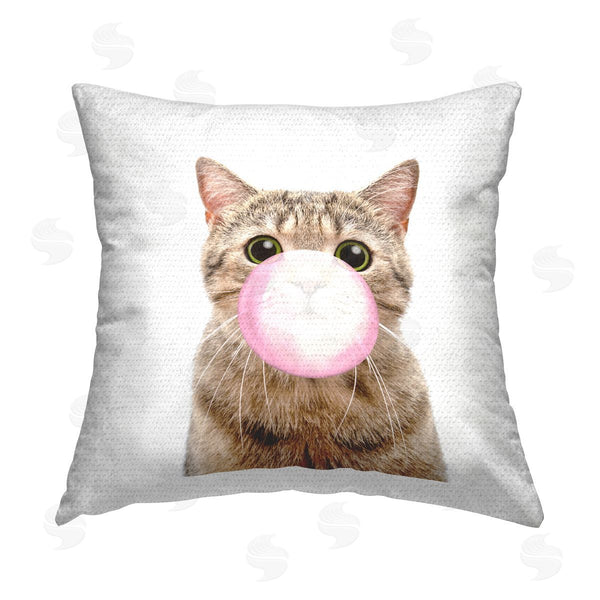 Stupell Industries Elephant Stock | Tabby Cat Blowing Bubblegum Printed Throw Pillow