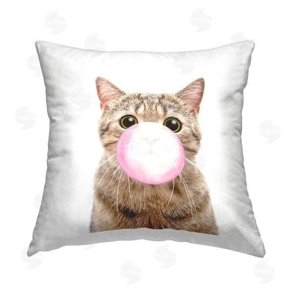 stupell industries Elephant Stock | Tabby Cat Blowing Bubblegum Printed Throw Pillow