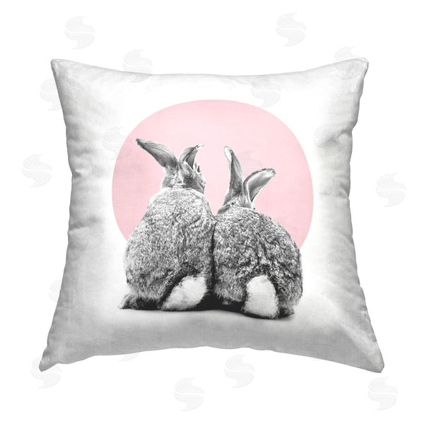 stupell industries Elephant Stock | Two Rabbits Pastel Pink Printed Throw Pillow