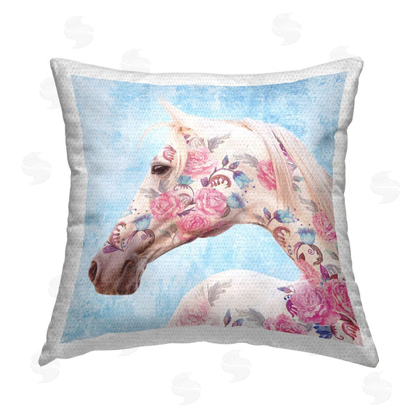 Stupell Industries Elephant Stock | Vintage Rose Patterned Horse Printed Throw Pillow