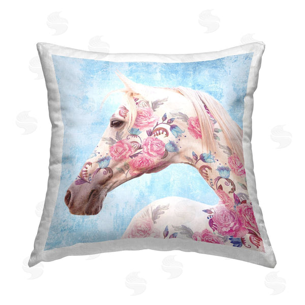 stupell industries Elephant Stock | Vintage Rose Patterned Horse Printed Throw Pillow