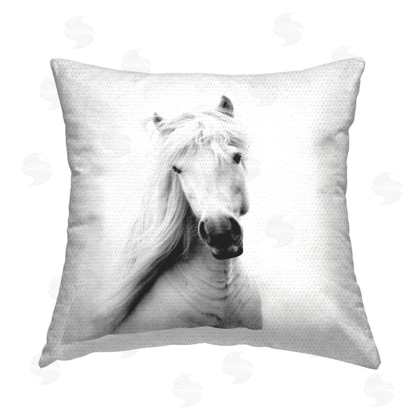 Stupell Industries Elephant Stock | White Windblown Stallion Horse Printed Throw Pillow