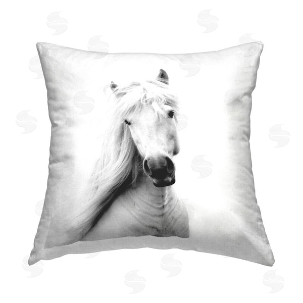stupell industries Elephant Stock | White Windblown Stallion Horse Printed Throw Pillow