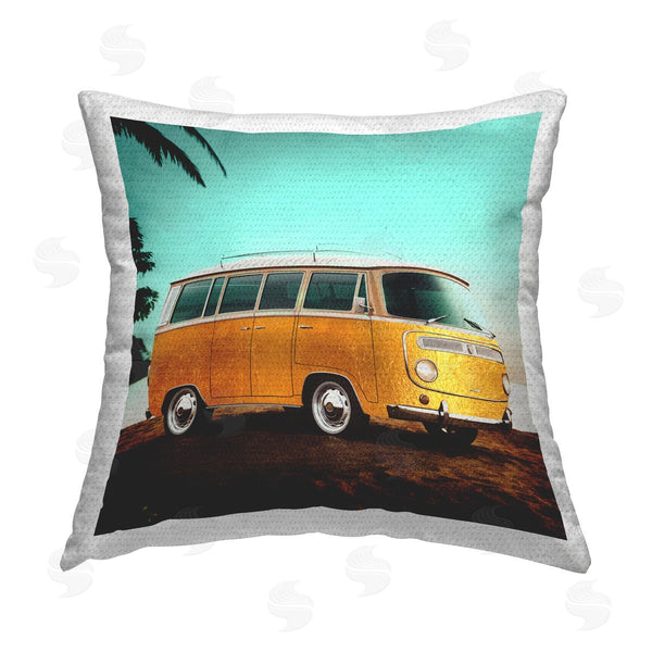 Stupell Industries Elephant Stock | Yellow Van On Tropical Beach Printed Throw Pillow