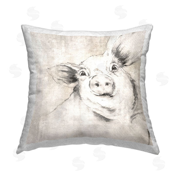 Stupell Industries Eli Jones | Pig Sketch Impression Printed Throw Pillow