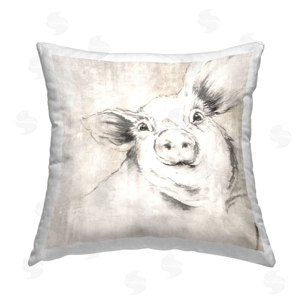 stupell industries Eli Jones | Pig Sketch Impression Printed Throw Pillow