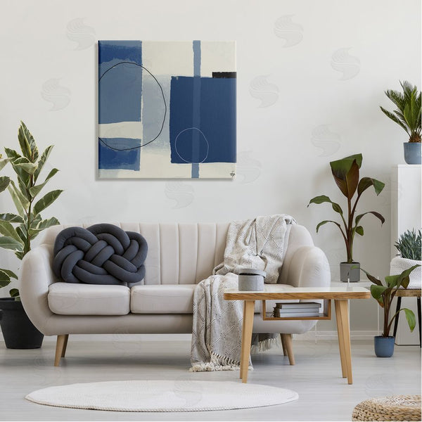 Stupell Industries Elizabeth Hale | Bold Blue Abstract Geometric Shapes Circles Squares Wall Art