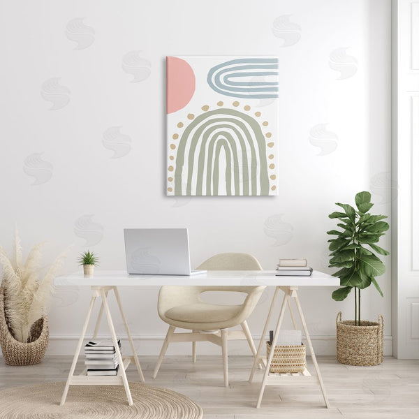Stupell Industries Elizabeth Medley | Abstract Rainbow Sky Pink Sun Polka Dots Wall Art