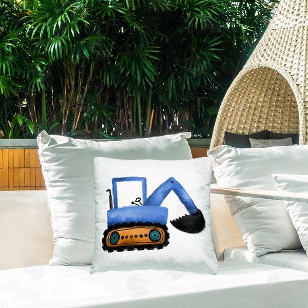 Stupell Industries Elizabeth Medley | Blue Simple Bulldozer Printed Throw Pillow