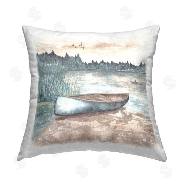 stupell industries Elizabeth Medley | Canoe on Lake Shore Printed Throw Pillow