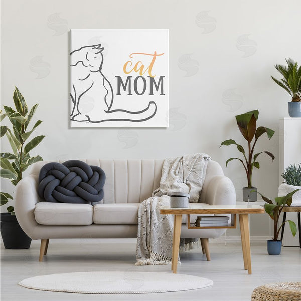 Stupell Industries Elizabeth Medley | Cat Mom Phrase Resting Cat Minimal Line Drawing Wall Art