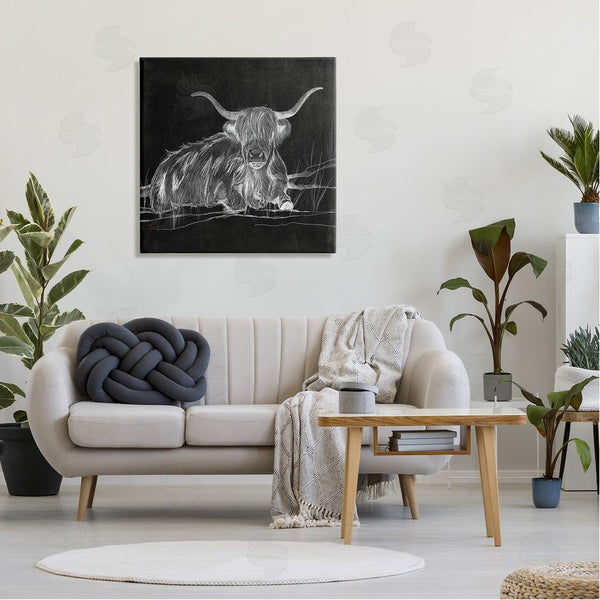 Stupell Industries Elizabeth Medley | Contemporary Highland Cattle Laying Negative Drawing Wall Art