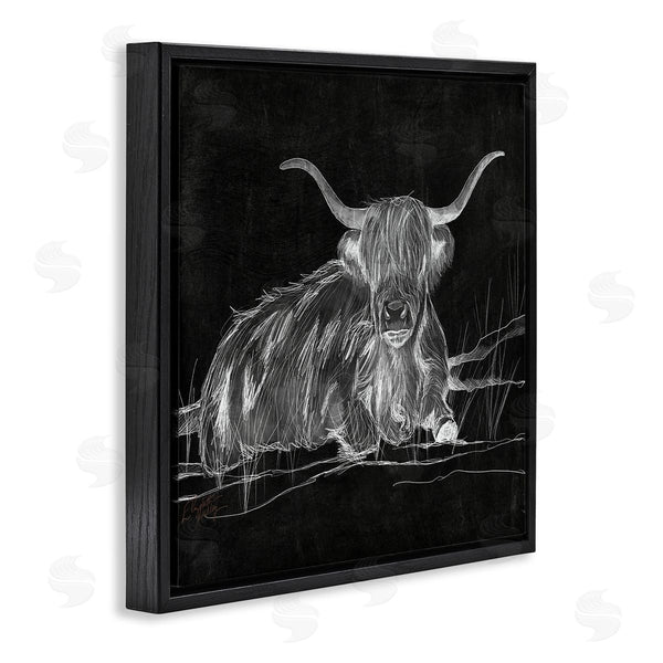 Stupell Industries Elizabeth Medley | Contemporary Highland Cattle Laying Negative Drawing Wall Art
