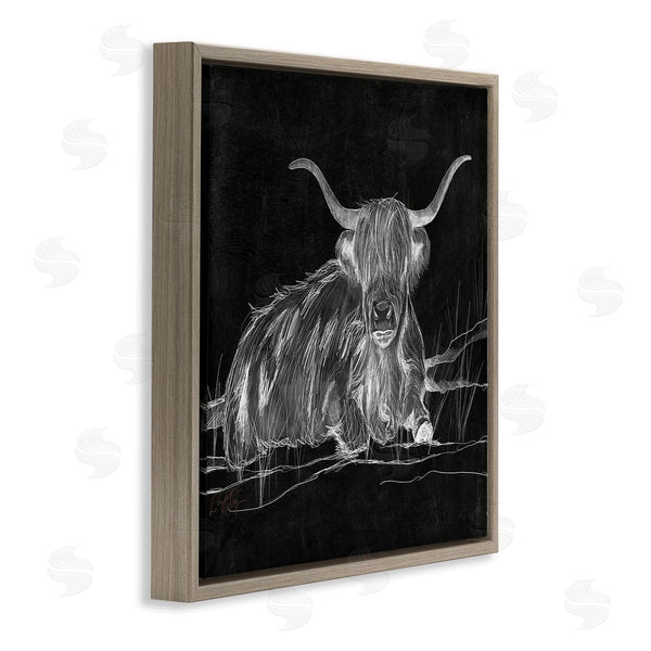 Stupell Industries Elizabeth Medley | Contemporary Highland Cattle Laying Negative Drawing Wall Art