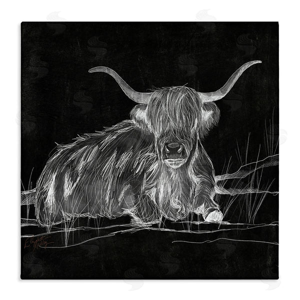 stupell industries Elizabeth Medley | Contemporary Highland Cattle Laying Negative Drawing Wall Art
