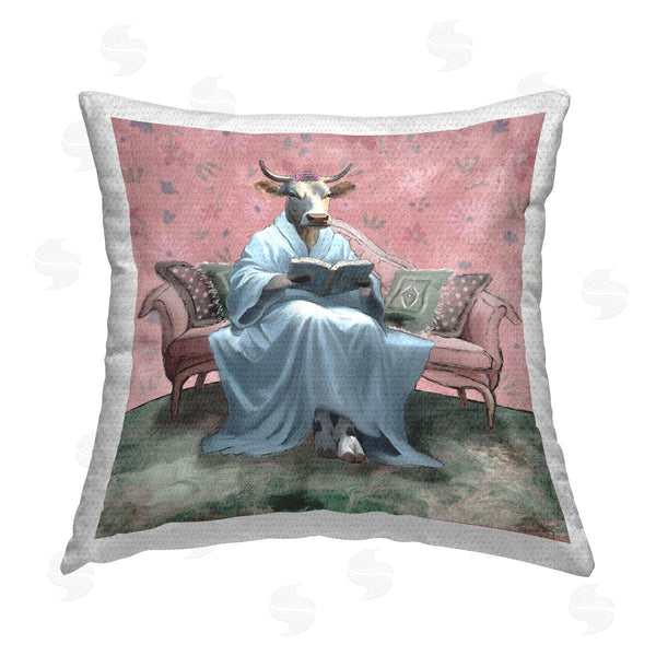 Stupell Industries Elizabeth Medley | Cow Reading Evening Book Printed Throw Pillow