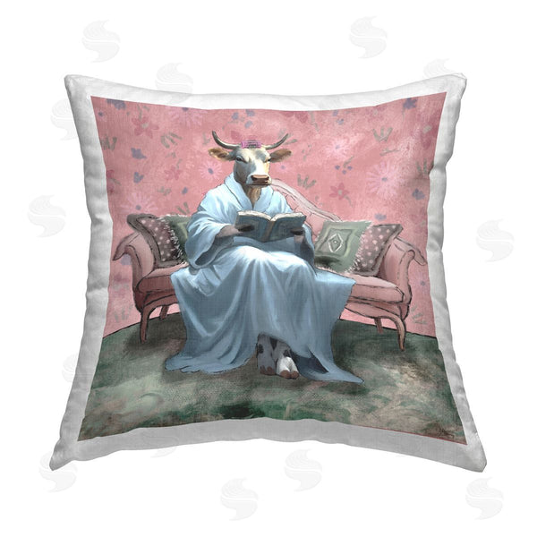 stupell industries Elizabeth Medley | Cow Reading Evening Book Printed Throw Pillow
