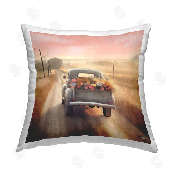 stupell industries Elizabeth Medley | Farmer's Road Floral Truck Printed Throw Pillow