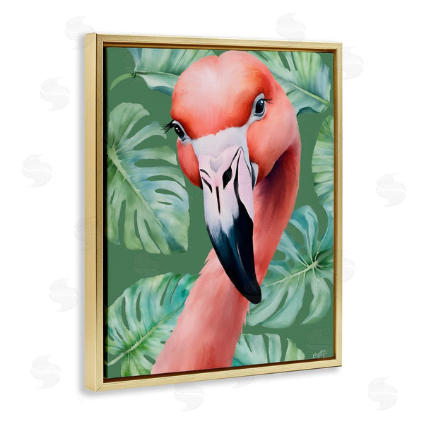 Stupell Industries Elizabeth Medley | Flamingo Portrait With Monstera Leaves